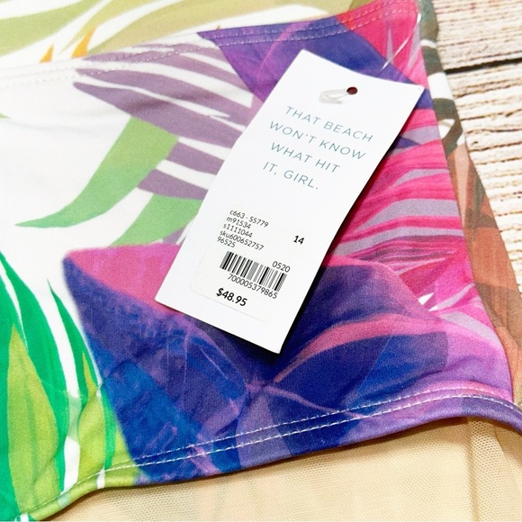 NWT Swim by Cacique Multicolor Tropical Bikini Bottom Size 14 - Picture 5 of 13